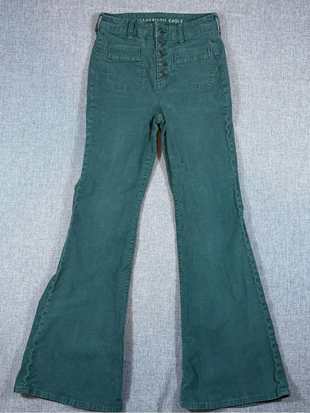 American Eagle Outfitters Dark Faded Green High-Rise Flare Jeans